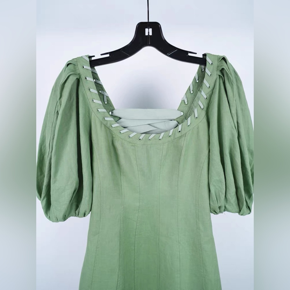 Zimmermann Olive Green Corset Back Tie 100% Linen Mini Dress Size 0 NWOT - Picture 2 of 10